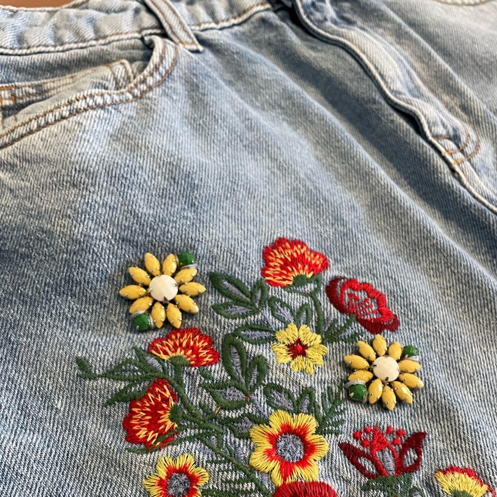 Zara Basic Z1975 Denim Bejeweled Asymmetrical Embroidered Boho Skirt. - Picture 10 of 14